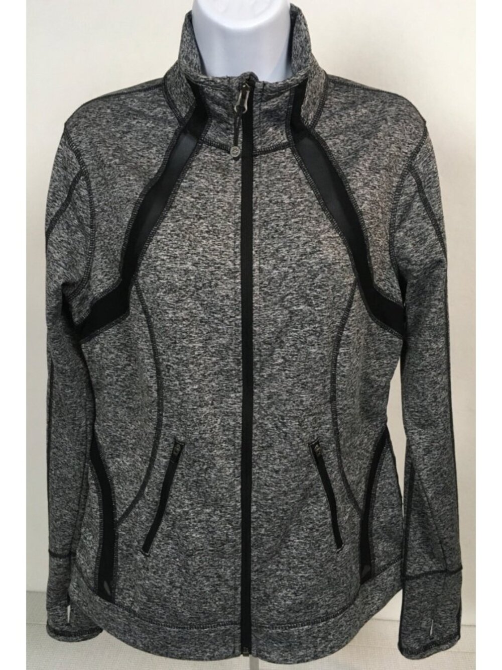 Tangerine Jacket Women Size M Full Front Zip Black Gray Zip Pockets Thumb Holes